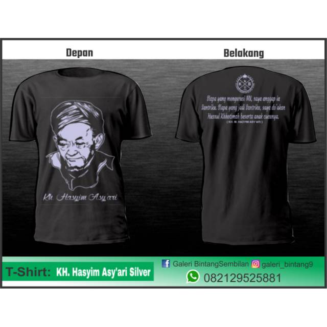 Kaos KH M Hasyim Asy'ari Hitam Pendek