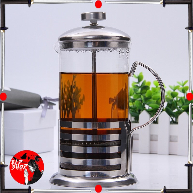 French Press Coffee Maker Pot Bean Pattern 350ml - silver