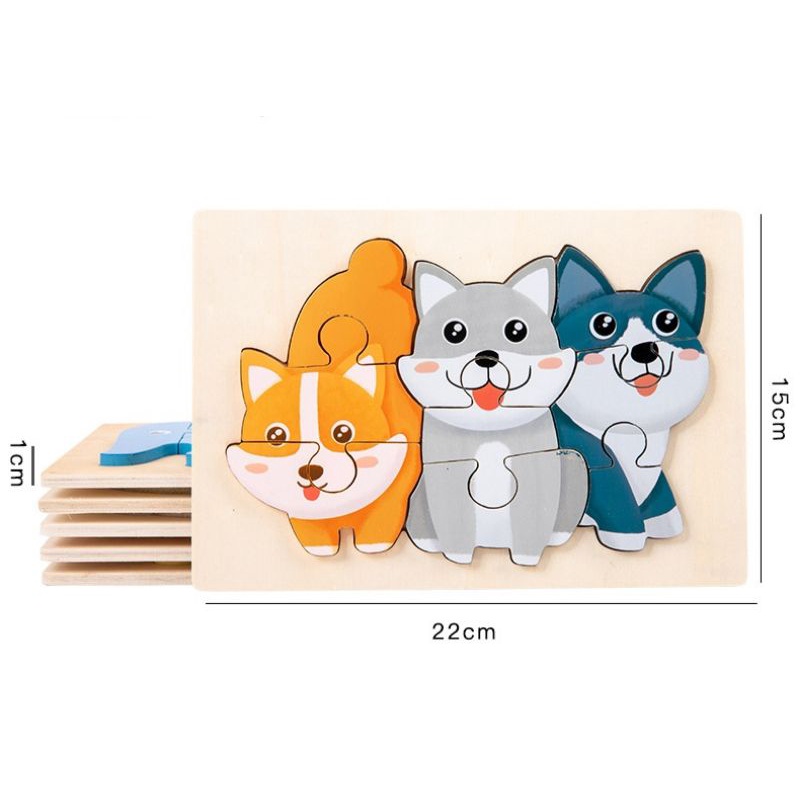 3in1 chunky puzzle animal family / puzzle kayu anak