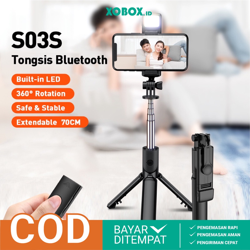 Tripod Tongsis Bluetooth Magic S03-S Led 4 IN 1 + Tripod Selfie Stick AH035 - XOBOX