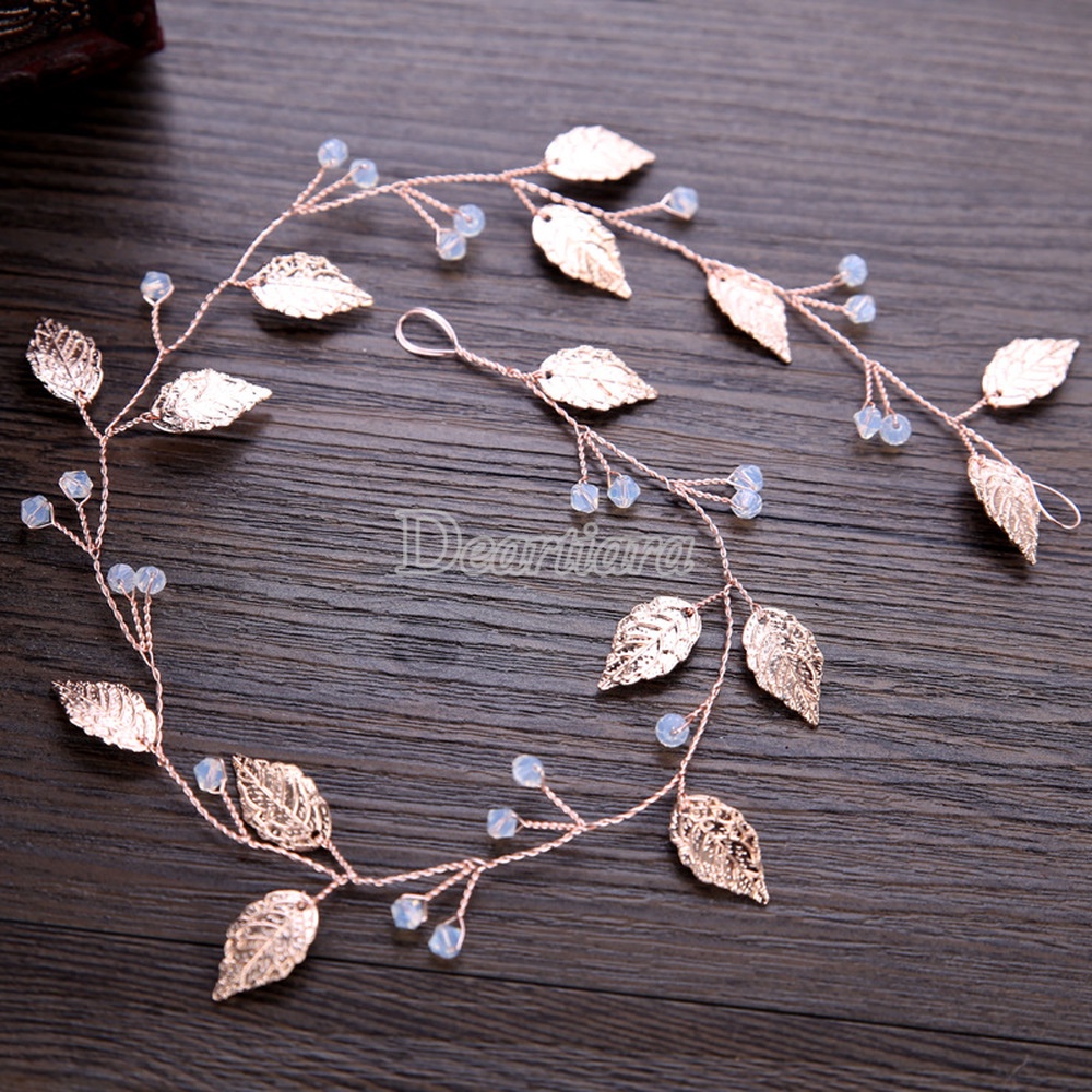 Headband Desain Daun Rose Gold Handmade Gaya Eropa Amerika Untuk Aksesoris Rambut Pengantin