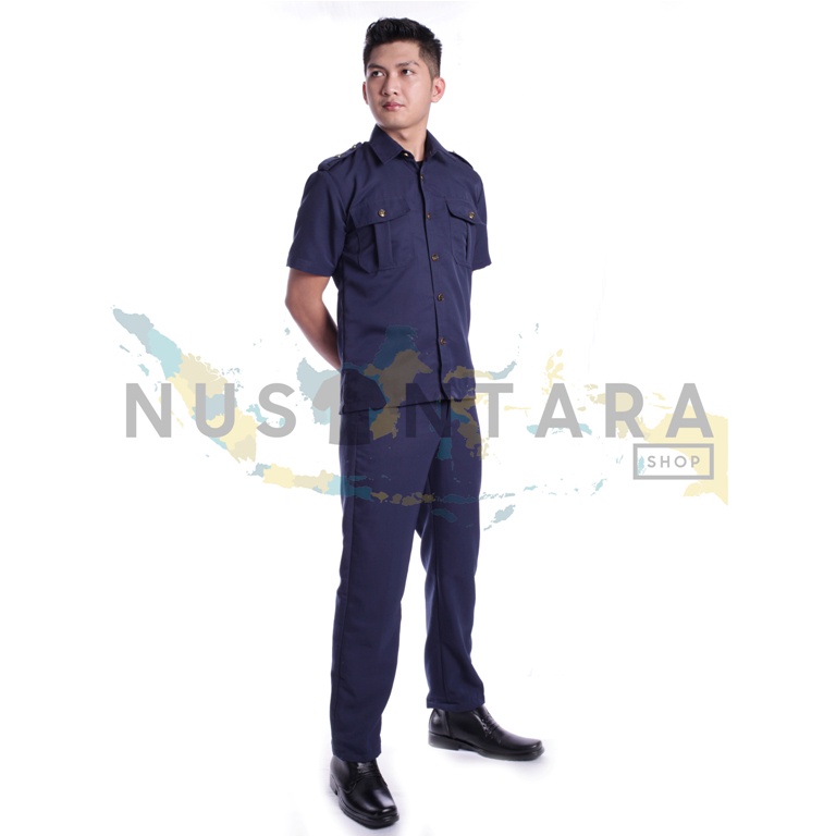 Seragam Safari Security Satpam Warna Biru Navy Terbaru Lengan Pendek Baju Safari Satpam Bodyguard Supir