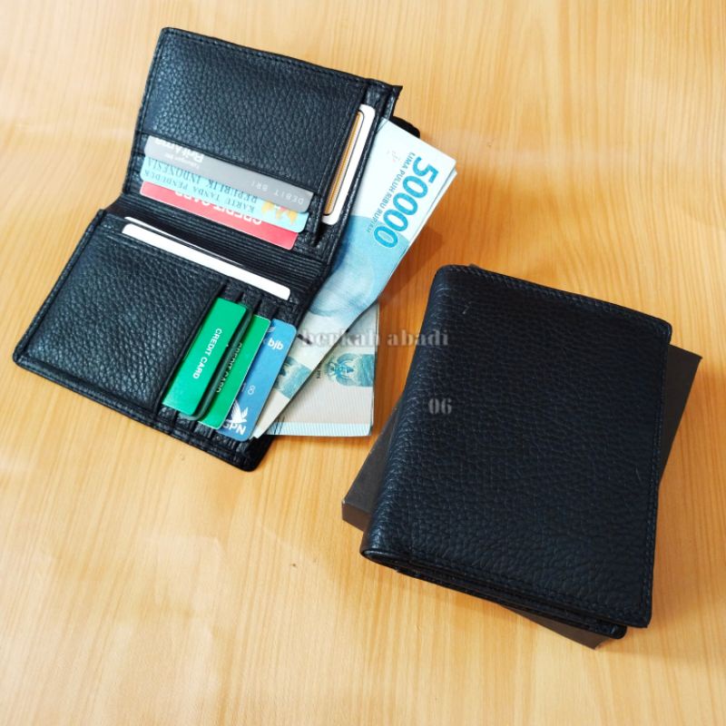 Dompet Pria Kulit Sapi Asli Lipat Diri Lipat Buku full black