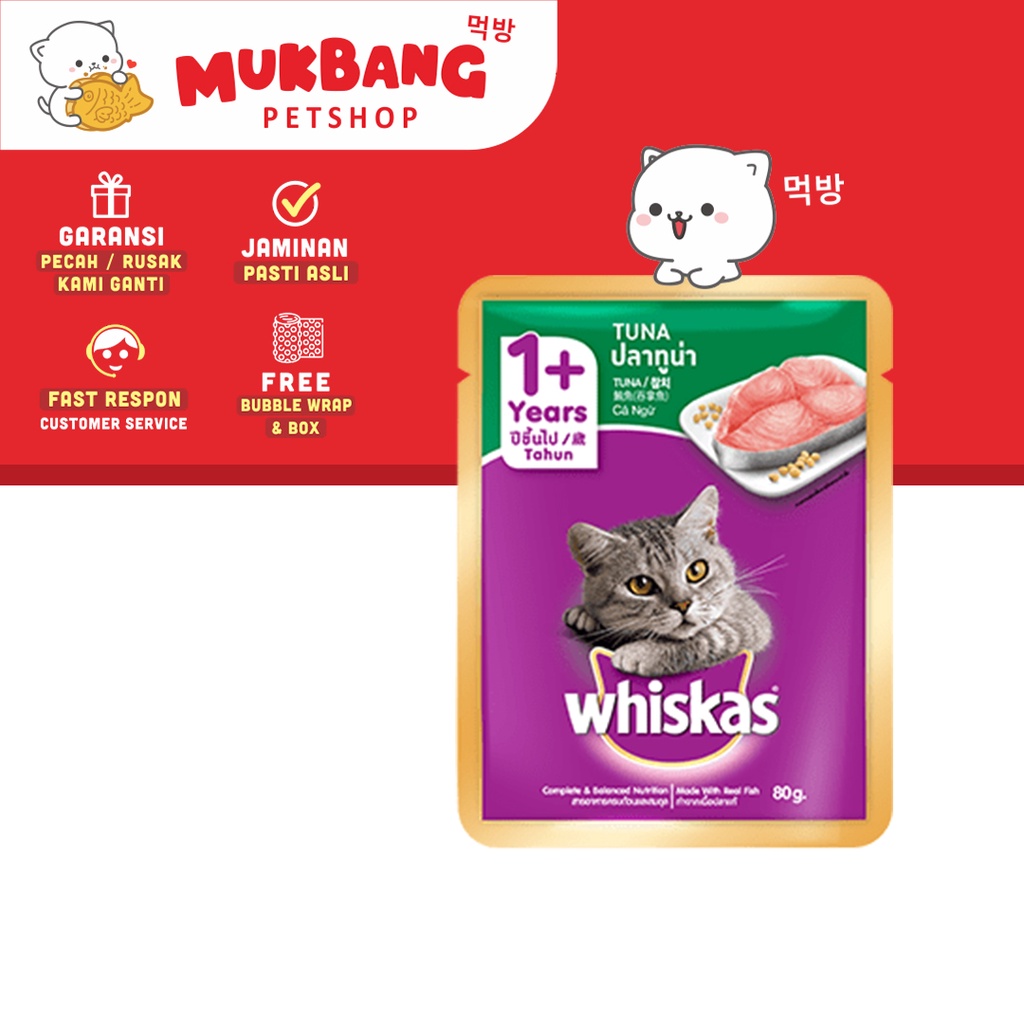 Whiskas Pouch 1+ 80 gram Makanan Kucing Basah Wet Food Whiskas Tuna Adult Whiskas 1+ Makanan Basah Kucing Wiskas Whiskas Basah Junior Wiskas Kucing Basah Wet Food Kucing Kitten Whiskas Tuna Adult Kitten Junior Pouch