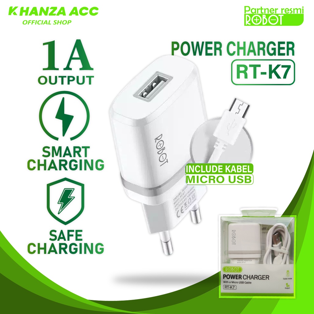 KHANZAACC Robot RT-K7 Quick Charge 5V/1A Fireproof Charger With Micro USB Cable