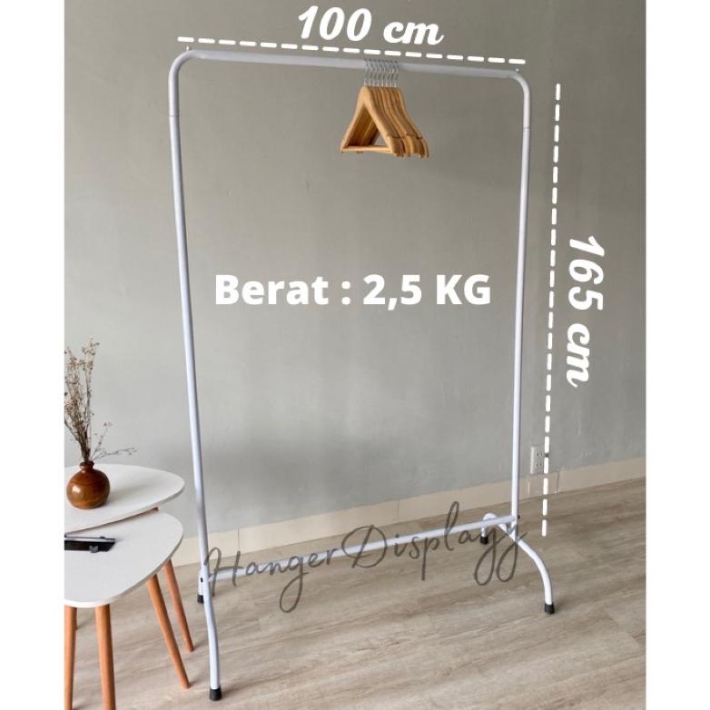 GAWANG BAJU BESI PUTIH MINIMALIS FULL COATING  DISPLAY MODEL KIA / JEMURAN BAJU PUTIH 1 M ( 100 CM )