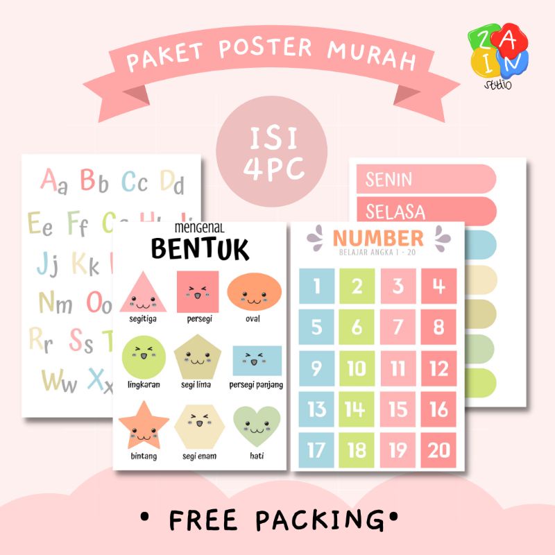 POSTER ANAK - POSTER BELAJAR EDUKASI BALITA TK PAUD SERI PAKET A
