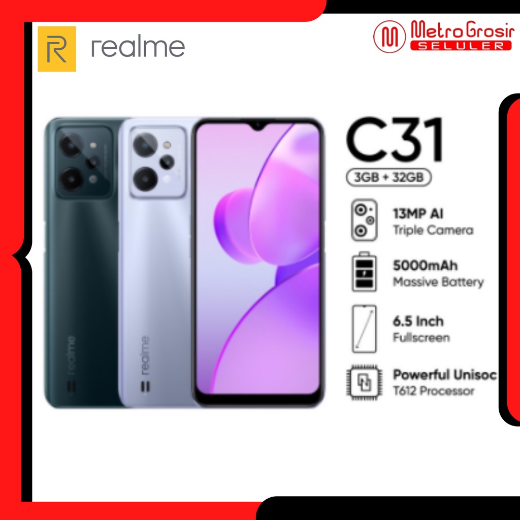 HP realme C31 3 32GB Powerful Unisoc T612 Processor 6.5 ATAU HP realme C31 RAM 3GB ROM 32GB Powerful