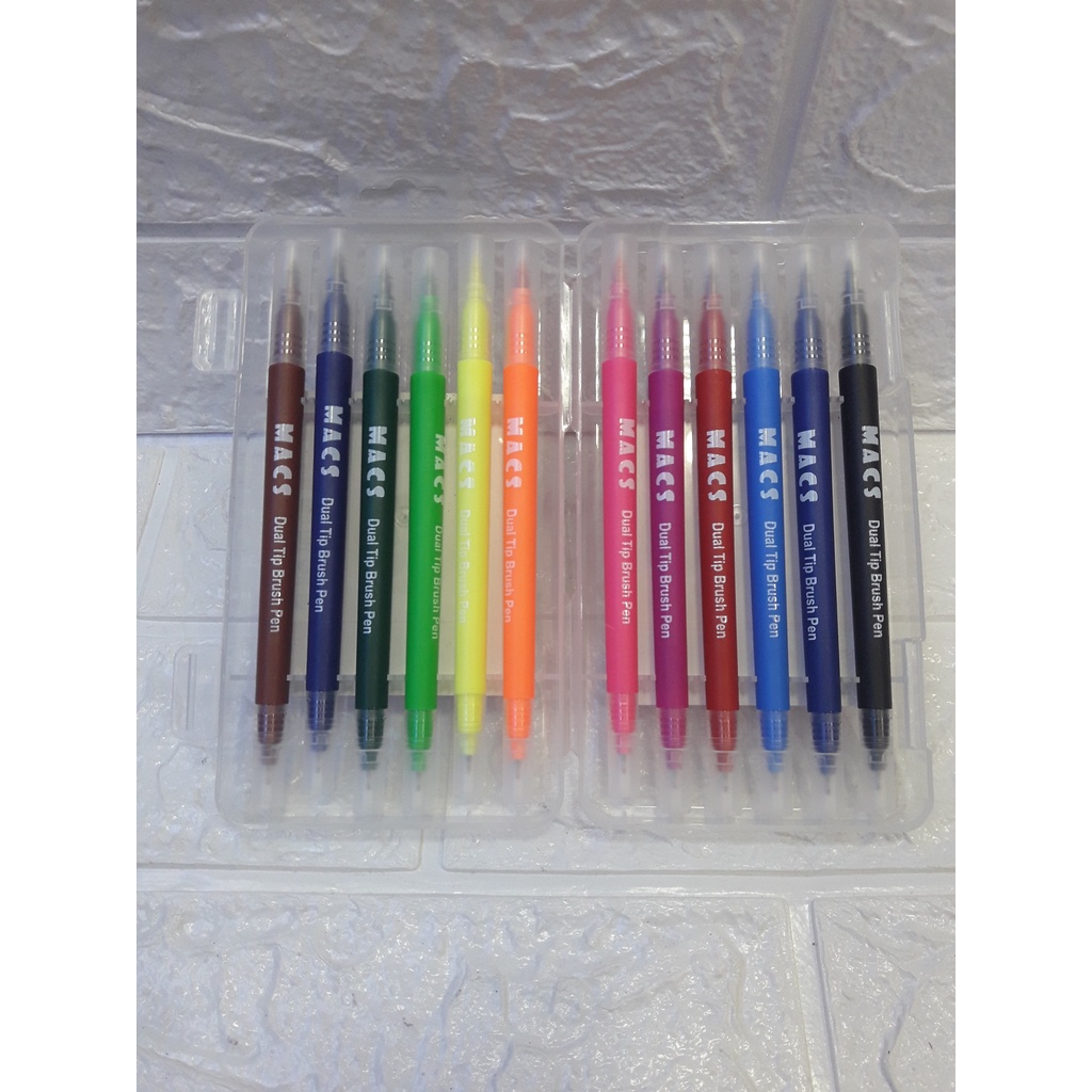 

Brushpen MACS 12 warna dual tip / brush pen marker 12 warna dual tip