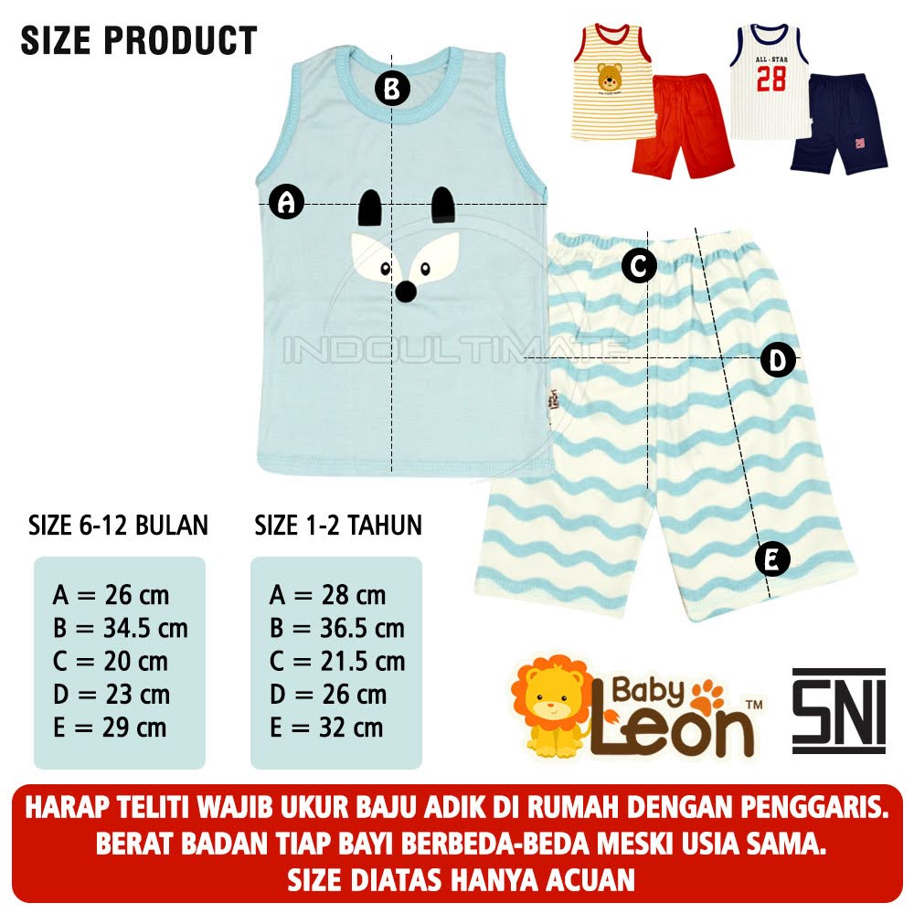 Baju Setelan Lengan Kutung Anak Laki-Laki Perempuan BABY LEON GY-06-12 GY-06L GY-061 GY-061-12 Baju Bayi Laki Laki Perempuan Tanpa Lengan Motif Setelan Bayi Baju Tidur Bayi Newborn