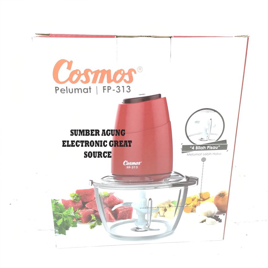 FP313 Cosmos Pelumat Daging Bumbu Bahan Makan Chopper Kaca Halus 4 Pis