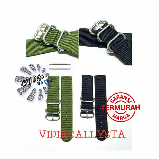 STRAP CANVAS TALI JAM TANGAN KANVAS NYLON KAIN 20 22 24 MM BUCKLE RING STAINLESS