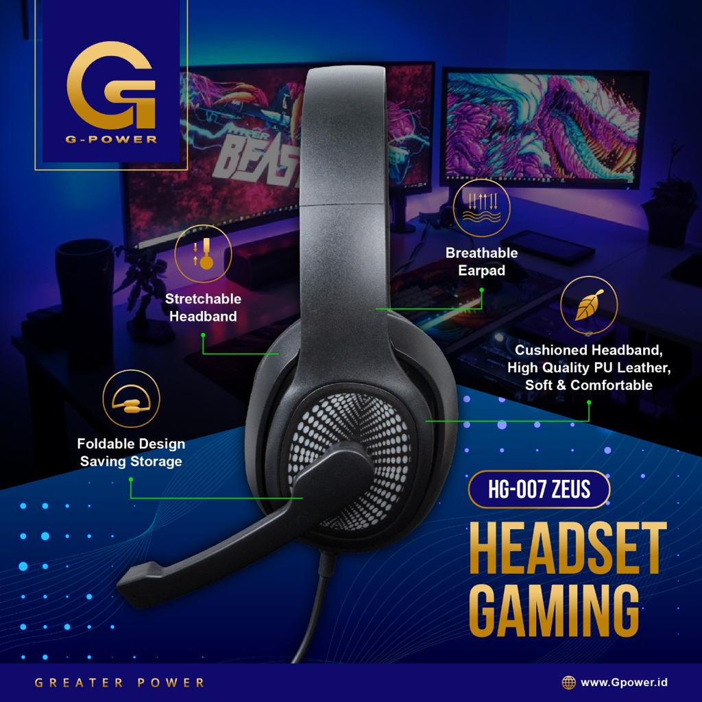 Headset Gaming G-POWER HG 007 ZEUS RGB LED With Microphone Plug or USB - headphone gaming