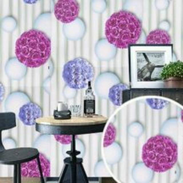 Grosir walpaper stiker dinding 3d motif bunga lingkaran warna putih hijau