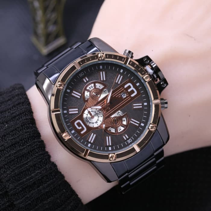 Jam Tangan Pria / Cowok Quiksilver Track Rantai Black Rosegold