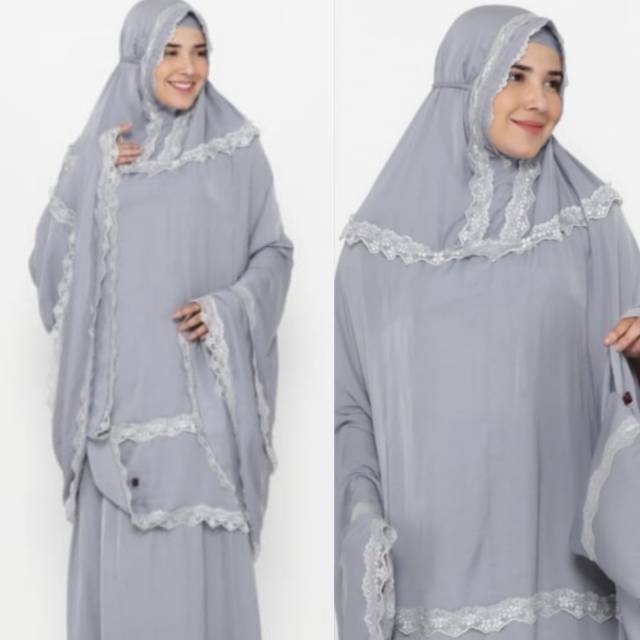 Mukena Moscha Hijab Malaikalace Zarasilk Grey