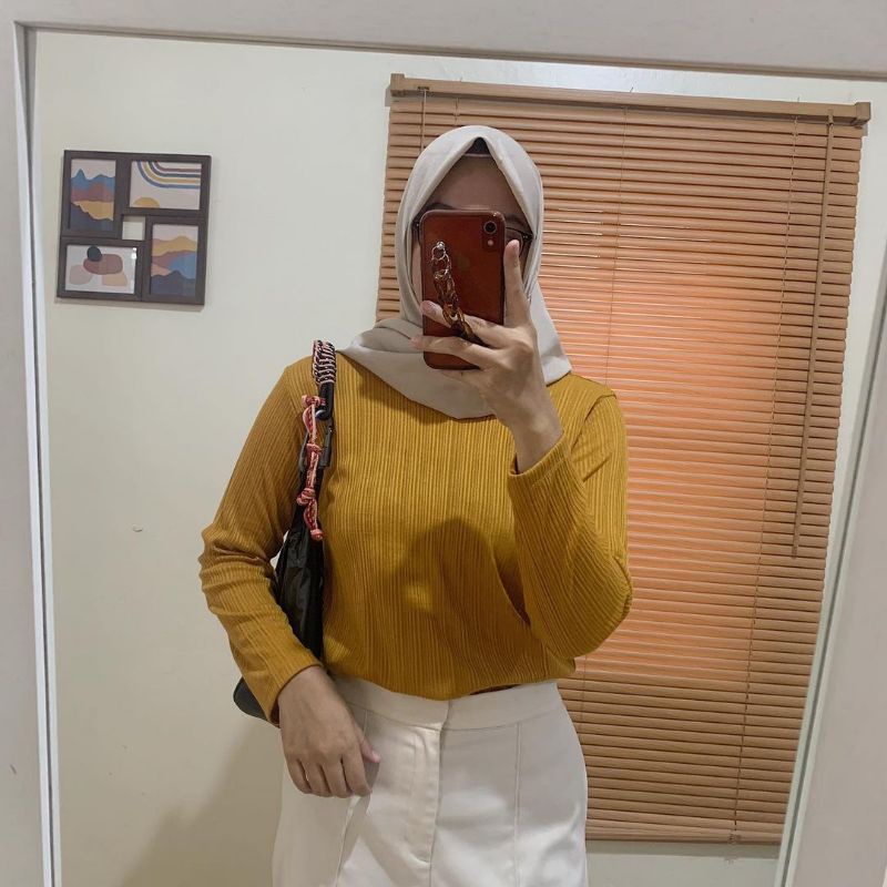 Kaos lengan panjang Basic Rib Plisket