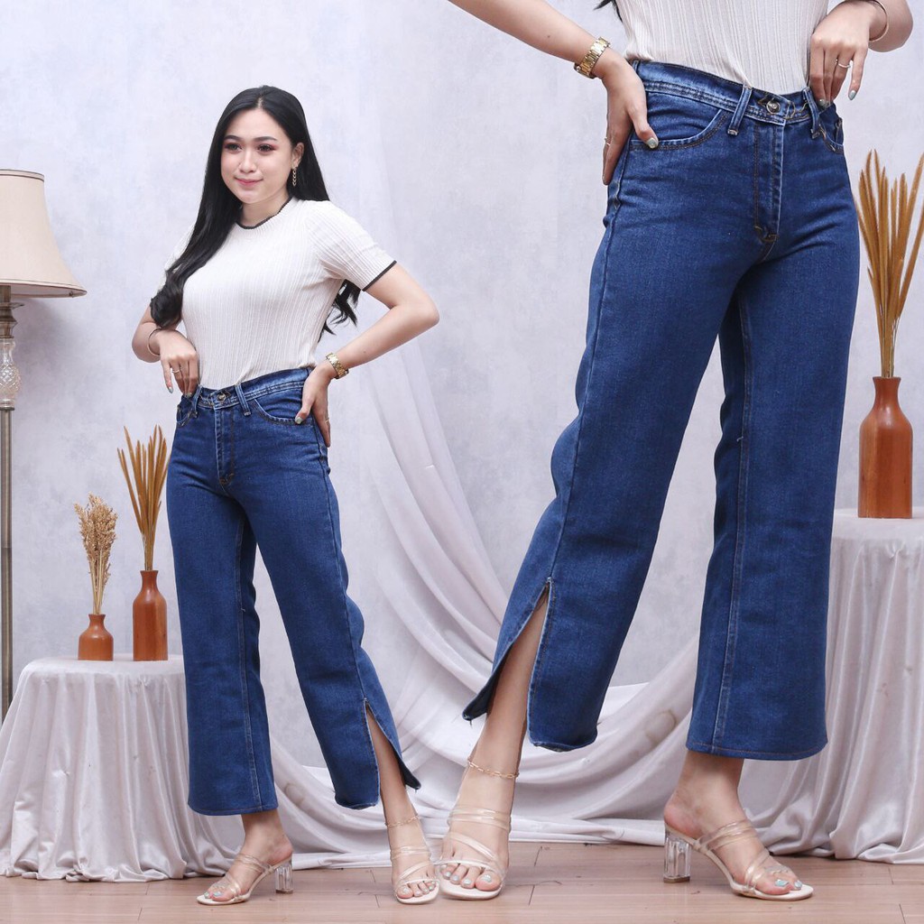 Highwaits Kulot jeans wanita Loose Belah bawah