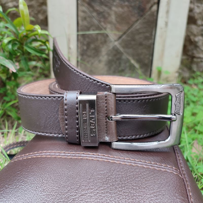 Sabuk Pria Jarum Kulit Sintetis | Ikat Pinggang Pria Classic Tebal | Gesper Pria Jarum Best Quality