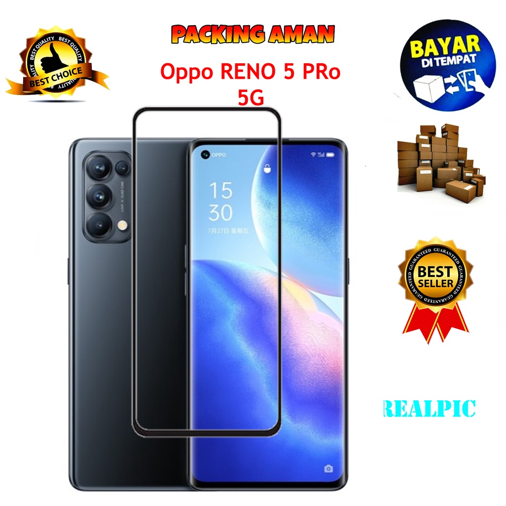 Tempered Glass Oppo Reno5 Pro 5G 2021 Full Cover / Full Screen Protector Anti Gores