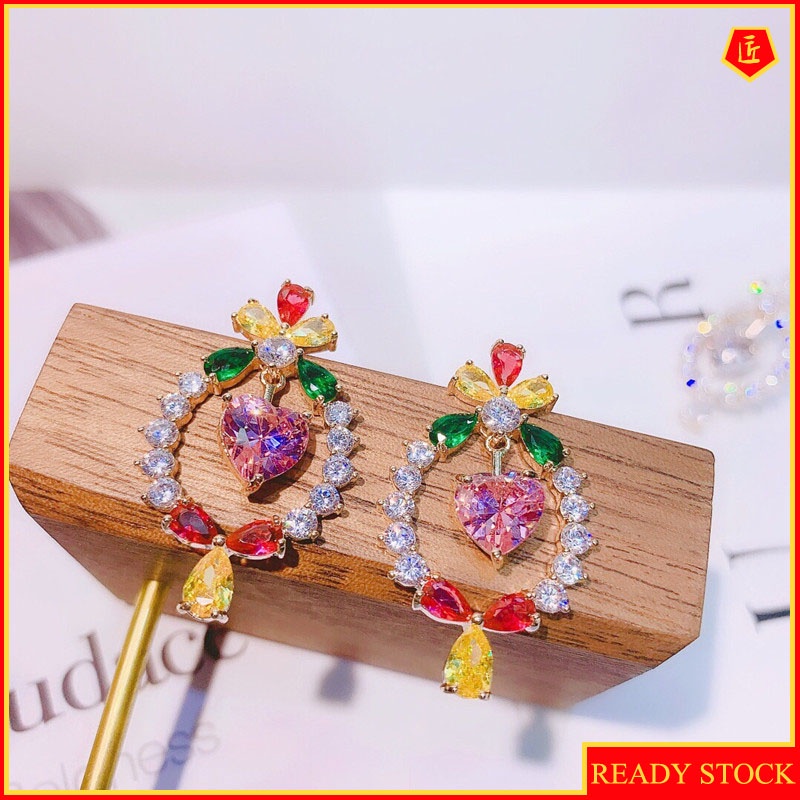 Fashion Elegant Heart Flower Earrings Colorful Eardrops