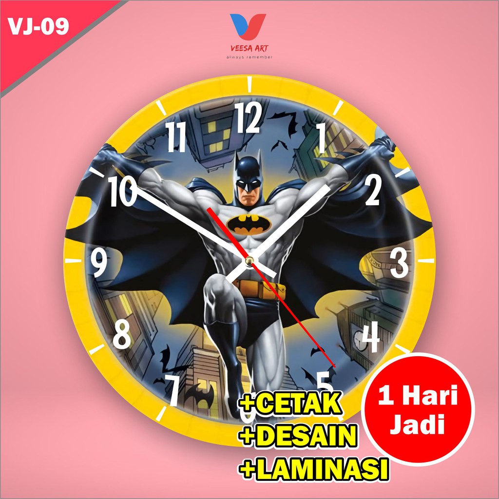 Jam dinding custom baru kamar ruangan anak batman super hero animasi kartun murah unik pajangan