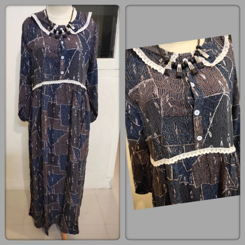 gamis kerah renda korea cantik ada tali belakang