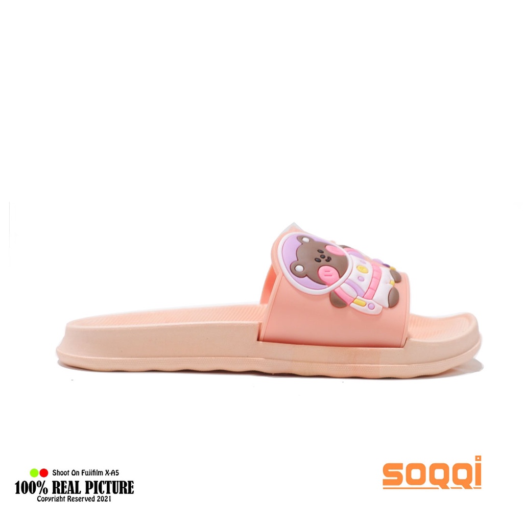 sandal anak perempuan selop import original sendal anak-anak cewek slop karet jelly korea model slip on flat distro umur 5-10 tahun motif beruang LL V202 5T - V202 5K promo lebaran keren cod murah 24-35