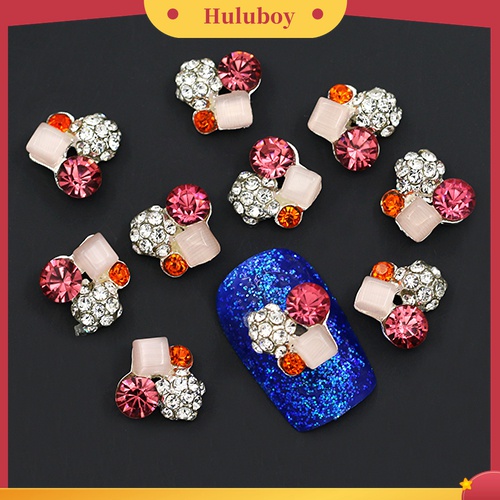 Huluboy Huluboy♡ 10pcs Stiker Kristal Berlian Imitasi 3D Bahan Alloy Untuk Dekorasi Nail Art