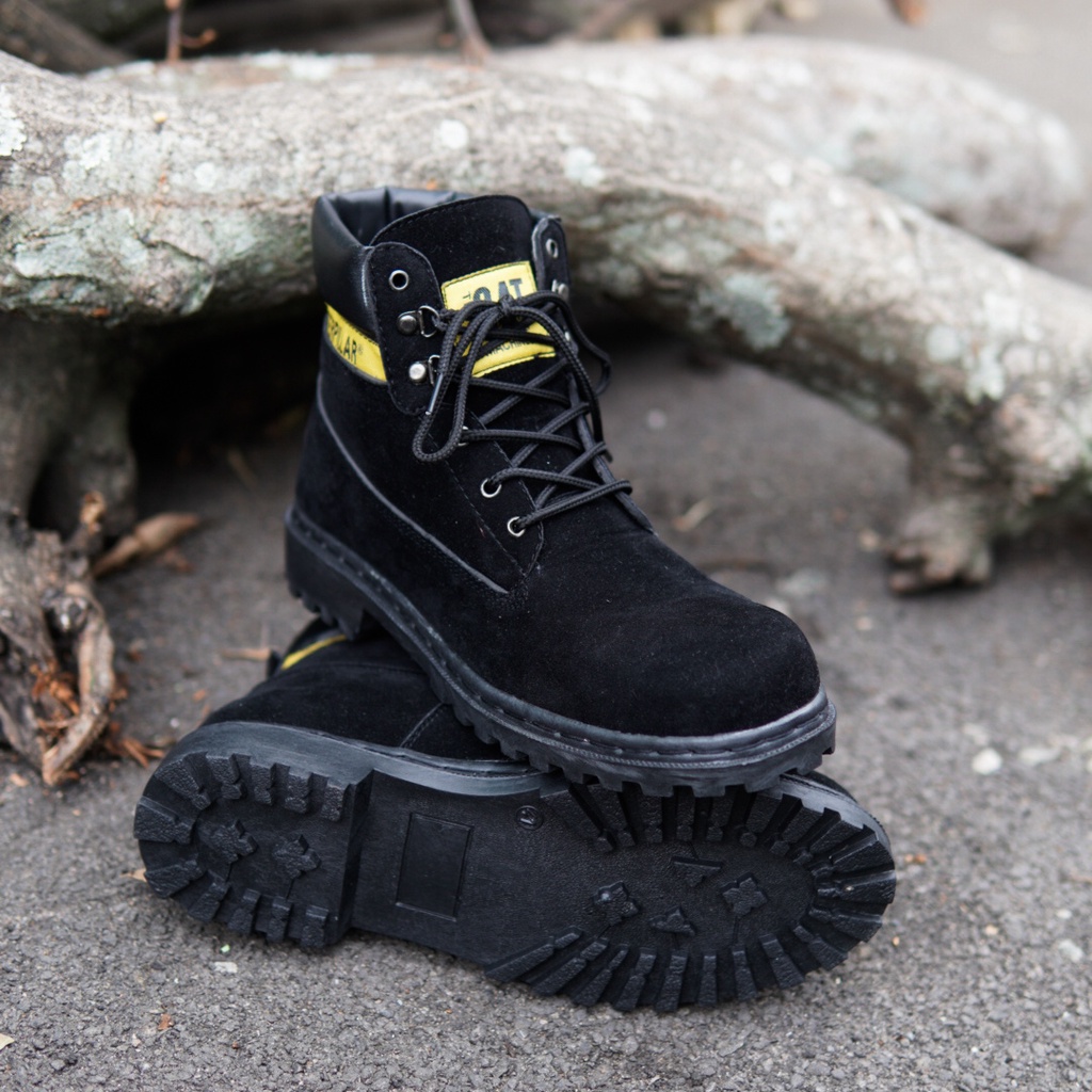 ( BISA COD ) sepatu pria boots safety  kerja lapangan sepatu haiking motoran Caterpillar SBY tinggi Hitam