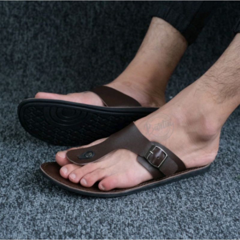 BIG SIZE - Sandal Pria Ukuran Jumbo Besar 44 45 46 47 48 | Sendal Jepit Kulit Asli By Mzio J11 Hitam Coklat Tan | ORIGINAL