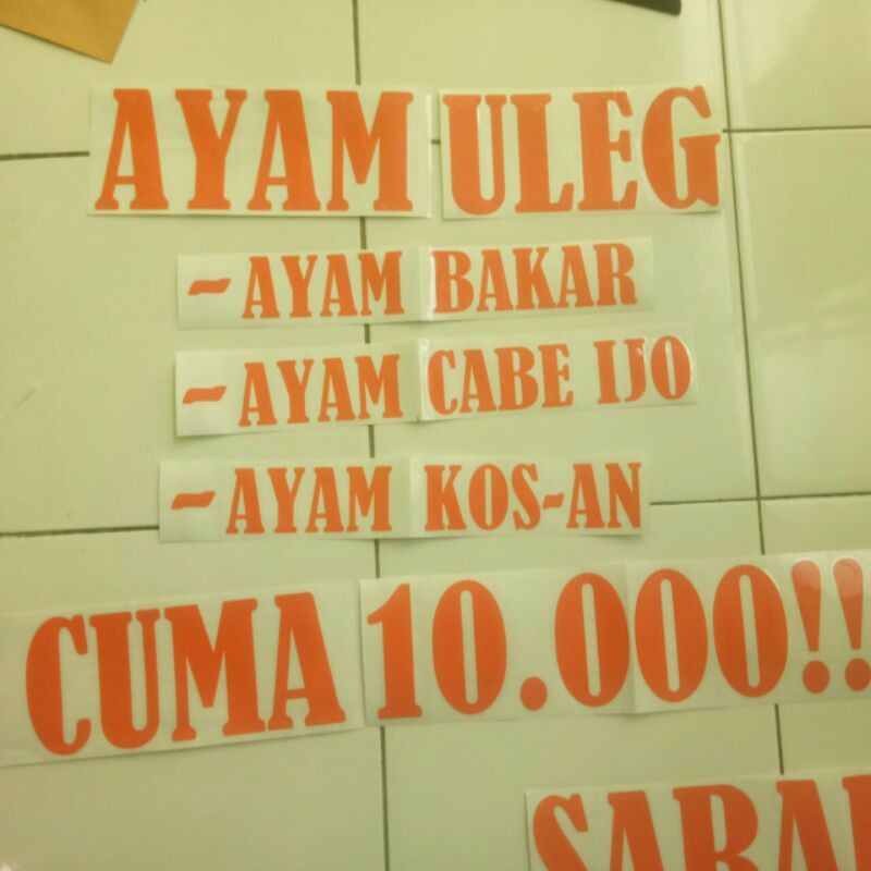 

Stiker Cutting Tulisan Dagang untuk Etalase dan Gerobak