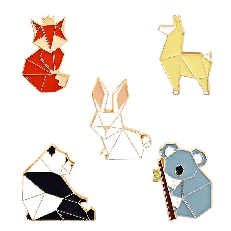 Bros Pin Enamel Desain Kartun Hewan Origami Rubah Panda Koala Alpaca Kelinci Untuk Pakaian Tas Anak