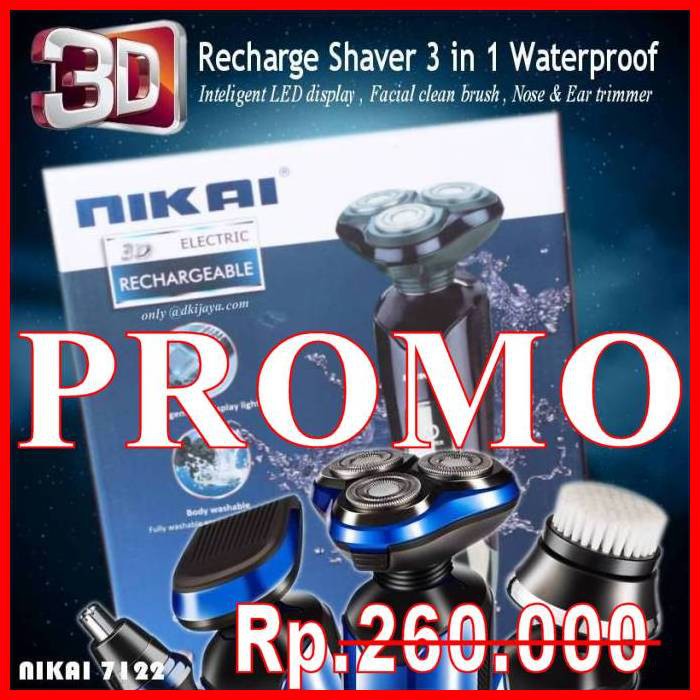 SHAVER NIKAI 7122 3D Cukur Jenggot Kumis TAHAN AIR 3 in 1 NK-7122 Waterproof