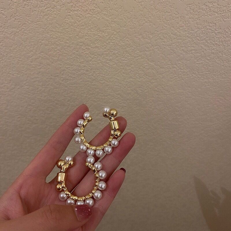 Vintage Mutiara Setengah Lingkaran Anting Berbentuk C Aksesori fashion Korea Wanita