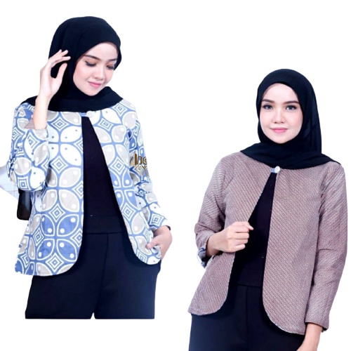 Atasan Baju Batik Kerja Kantor Kondangan Blouse Bolero Bolak Balik Cewe Wanita Trendy Kalem Kekinian-H
