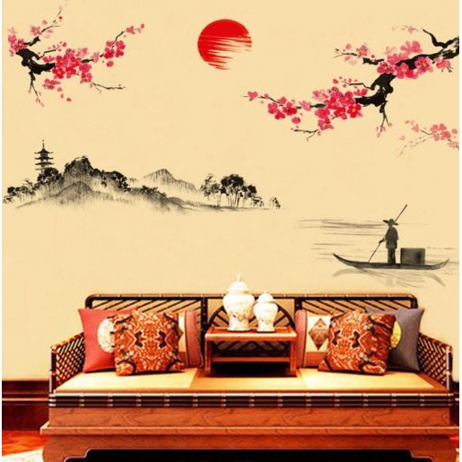 Stiker Dinding Wallpaper 60x90cm Motif Karakter Bunga Sakura