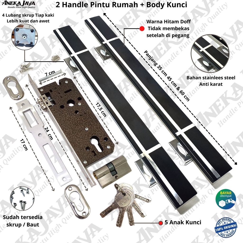 Satu 1 set Handle kunci Pintu rumah 35 cm 45 cm &amp; 60 cm / Tarikan Pintu rumah / gagang pintu rumah