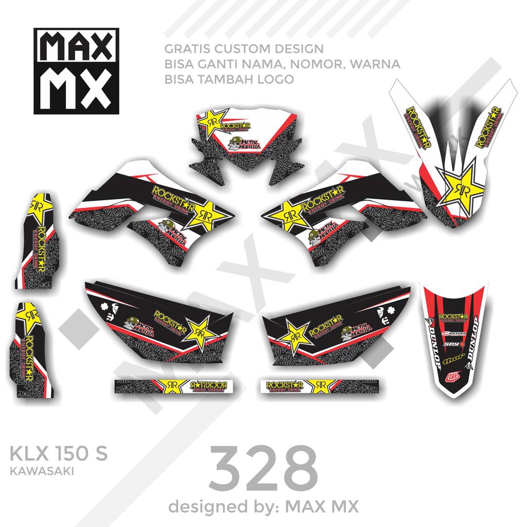MX-01328 decal klx 150 hitam gold rockstar