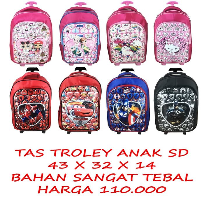 TAS ANAK ELSA GROSIR TROLEY SEKOLAH ANAK SD LOL UNICORN FROZEN BATMAN SPIDER CARS HATI