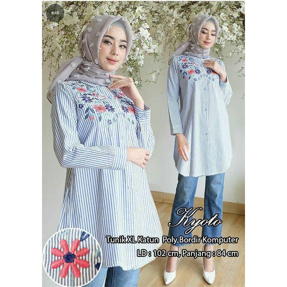 Atasan wanita Kyoko Tunic Bordir/atasan muslim wanita/baju tunik/baju muslim grosir Murah , Baru