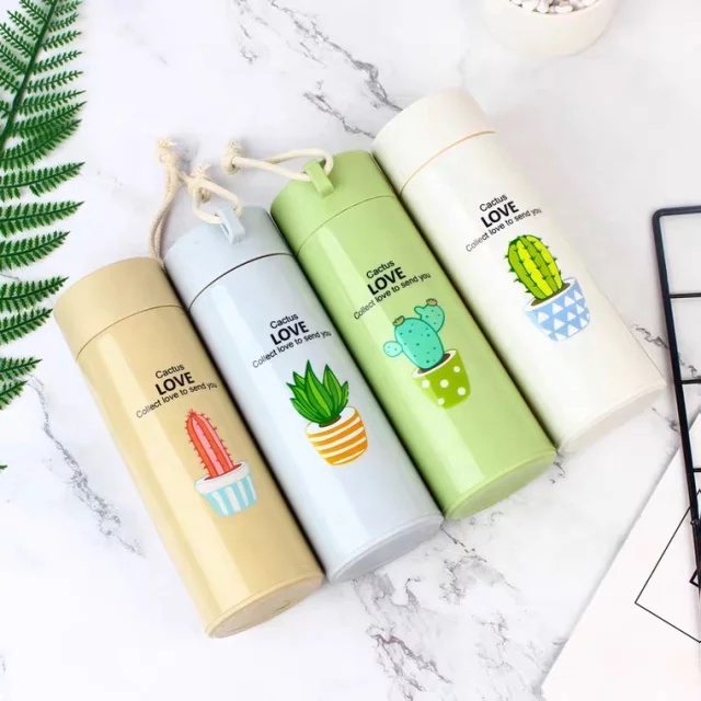 Botol Minum Kaca unix Motif Tanaman Kaktus Animal Karakter Binatang Lucu Botol Minum Tumbler Termos Anak