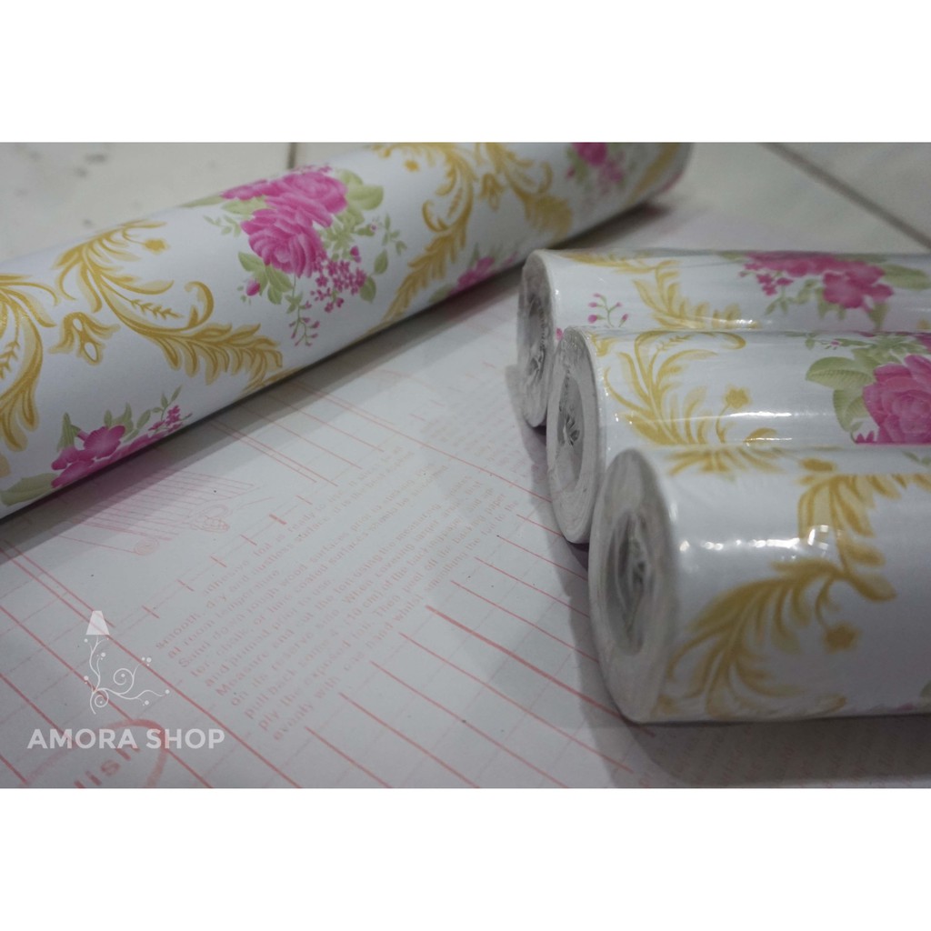 Wallpaper Stiker Dinding Motif Batik Gold Rose Pink 10m x45cm