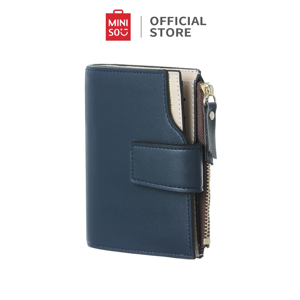 MINISO Dompet Pria Men's Wallet  Matte Pendek Bisnis Santai Pemblokiran Warna Serbaguna Pengait Short Wallet-6