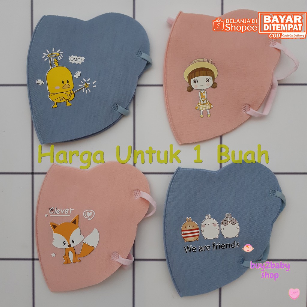 Masker anak motif karakter bahan premium halus dan lembut warna soft 1 PCS