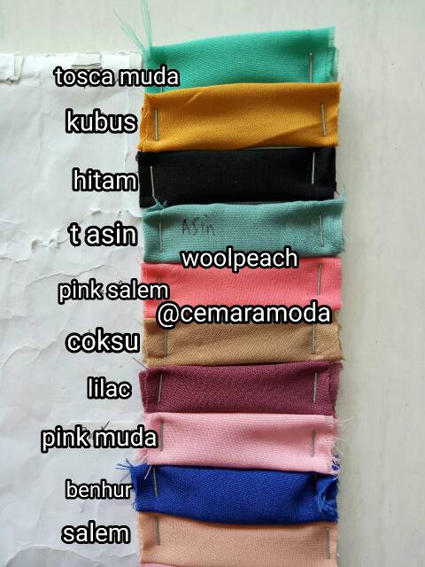 Kain Wollpeach PER 0.5mt / Woolpeach Wollfis Wolpeach / Wolfis / Wolfish / Wollpis / Wolpis Wolvis / kain hijab instant jilbab instan kerudung pasminah gamis