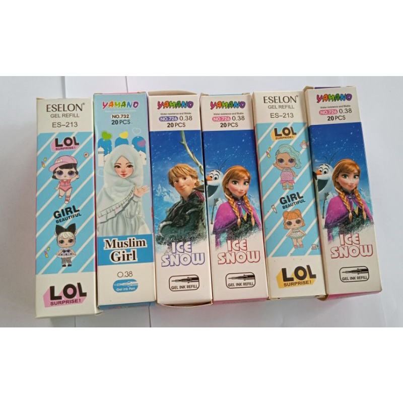 

SATU PACK ( 20 PCS ) REFILL GEL PEN Isi Ulang Pulpen Gel Karakter Animasi