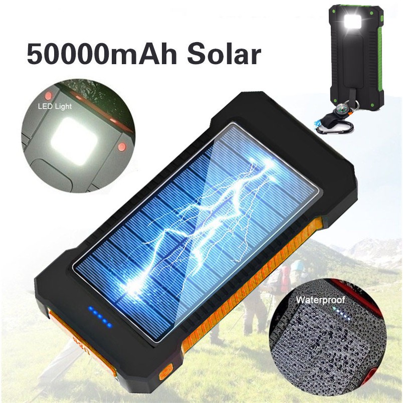 EZPZ 50000 mAh Powerbank Solar Cell Tenaga Matahari Dual USB Flashlight Daya Ponsel