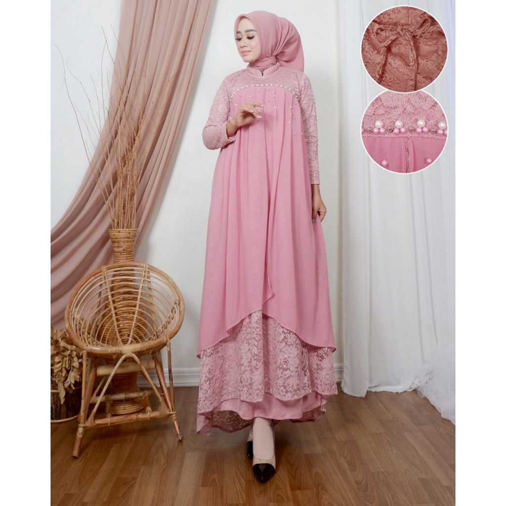 Permata Olshop / Nadia Dress LQ / Gamis Kebaya Modern Kondangan / Baju Pesta Mewah / Dress Lebaran