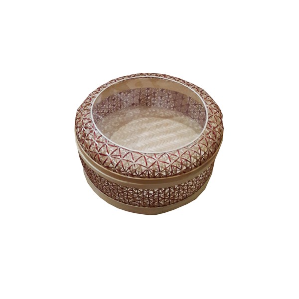 Tilavie Tempat Kue Bulat Tutup Mika - Anyaman Bambu